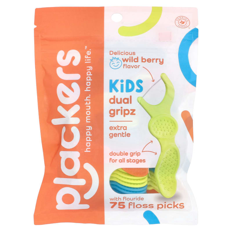 Kid's Dual Gripz, Extra Gentle with Fluoride, Wild Berry, 75 Floss Picks