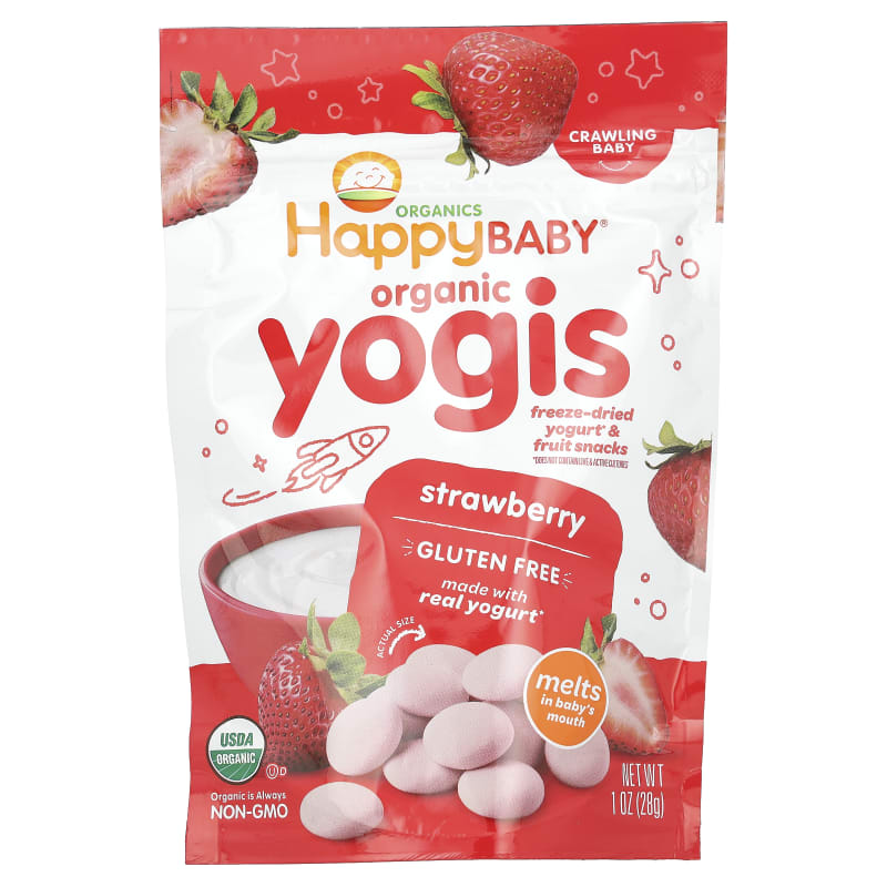 Happy Baby®, Organic Yogis, Freeze Dried Yogurt & Fruit Snacks, Crawling Baby, Strawberry