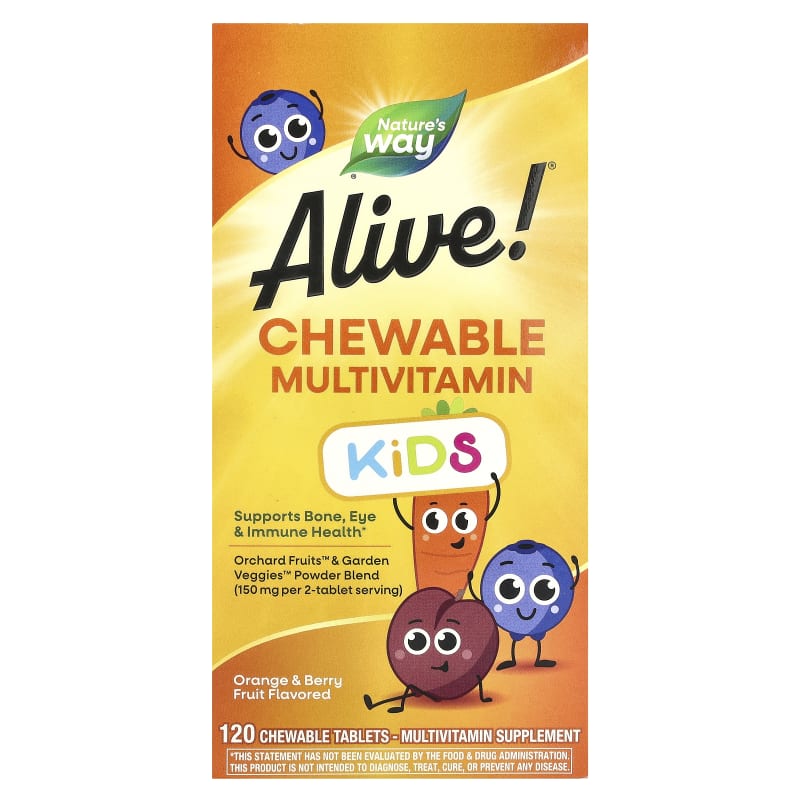 Alive!® Kids, Chewable Multivitamin, Ages 2+, Orange & Berry Fruit
