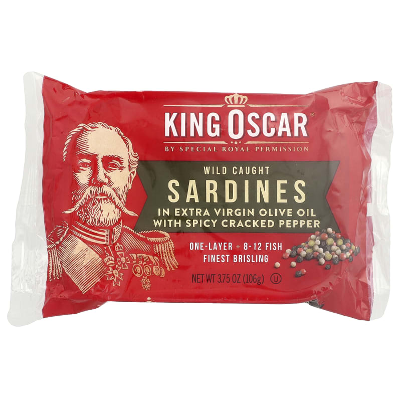 Wild Caught Sardines In Extra Virgin Olive Oil With Spicy Cracked Pepper, One Layer
