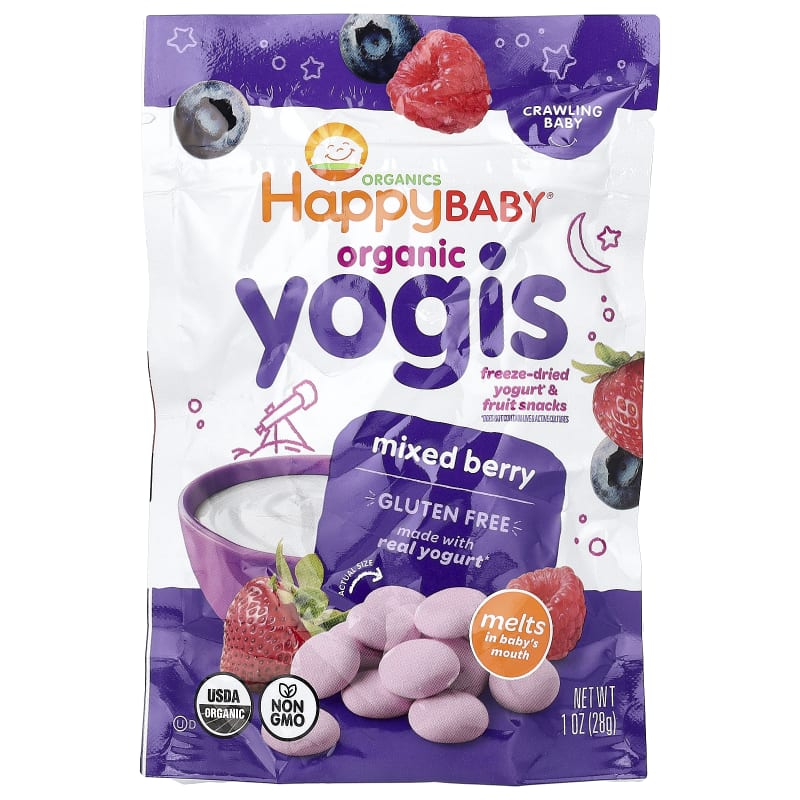 Happy Baby®, Organic Yogis, Freeze Dried Yogurt & Fruit Snacks, Crawling Baby, Mixed Berry