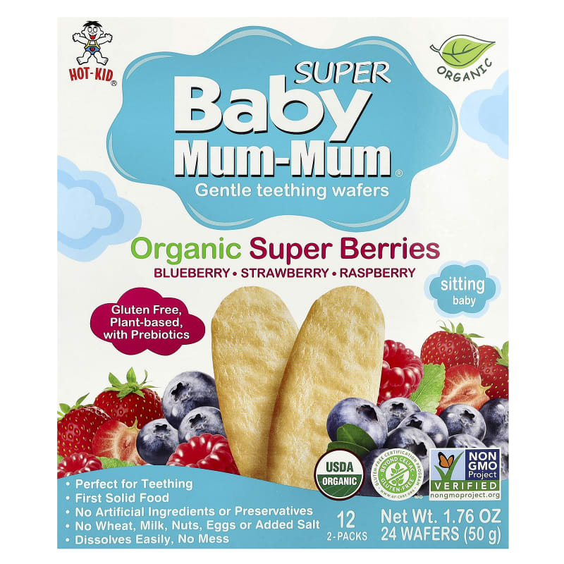 Baby Mum-Mum® Super, Gentle Teething Wafers, Organic Super Berries, 2 Wafers Each