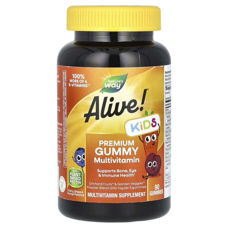 Alive! Kids, Premium Gummy Multivitamin, Cherry, Grape & Orange