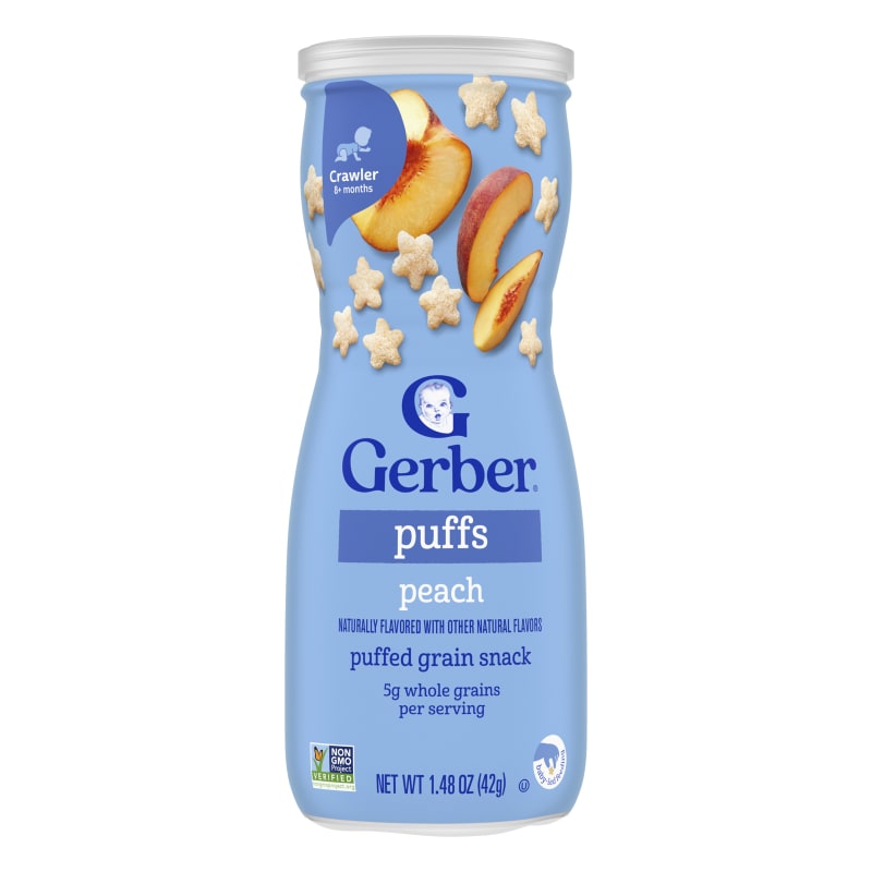 Puffs, Puffed Grain Snack, 8+ Months, Peach