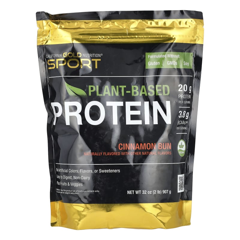 Sport, Plant-Based Protein with Organic Brown Rice Protein Concentrate, Flaxseed, Chia Seed, Cinnamon Bun