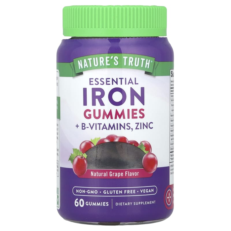 Essential Iron + B-Vitamins, Zinc Gummies, Natural Grape