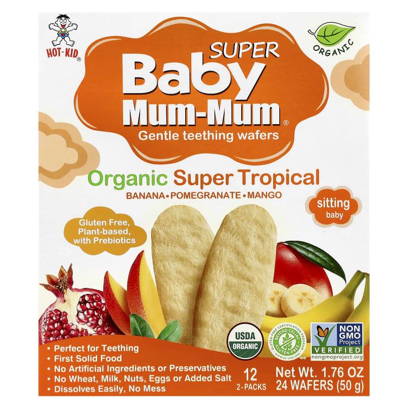 Baby Mum-Mum® Super, Gentle Teething Wafers, For Toddlers, Organic Super Tropical, 2 Wafers Each