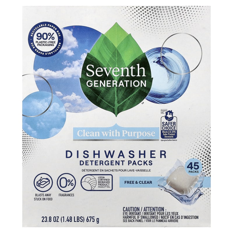 Dishwasher Detergent Packs, Free & Clear, 23.8 oz (675 g)