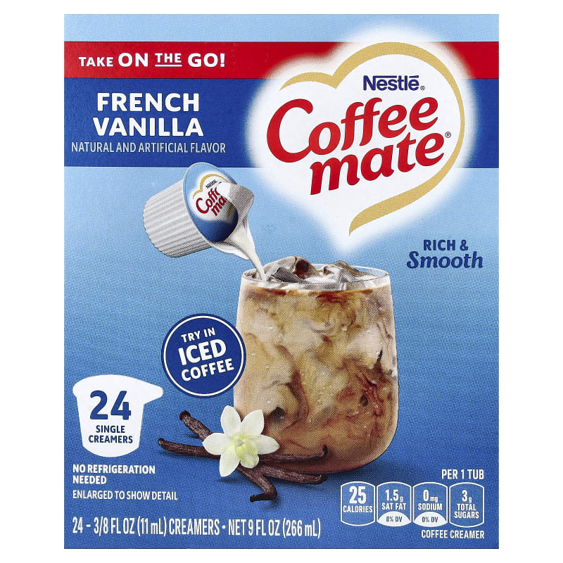 Liquid Coffee Creamer, French Vanilla, 24 Single Creamers, 3/8 fl oz (11 ml) Each