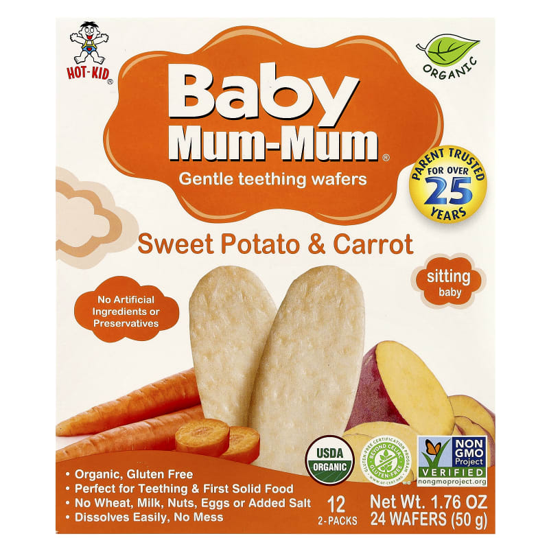 Baby Mum-Mum®, Gentle Teething Wafers, Sweet Potato & Carrot, 2 Wafers Each