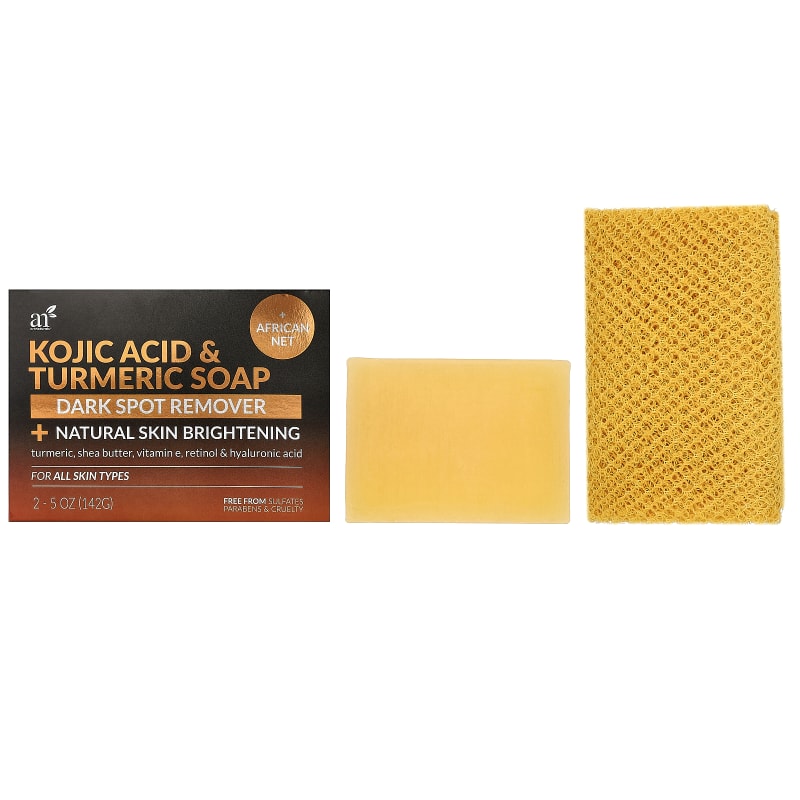 Kojic Acid & Turmeric Bar Soap + African Net, For All Skin Types, 5 oz (142 g) Each