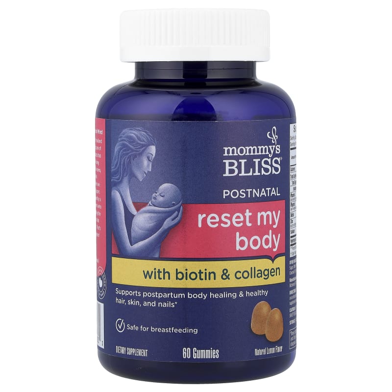 Postnatal, Reset My Body with Biotin & Collagen Gummies, Natural Lemon