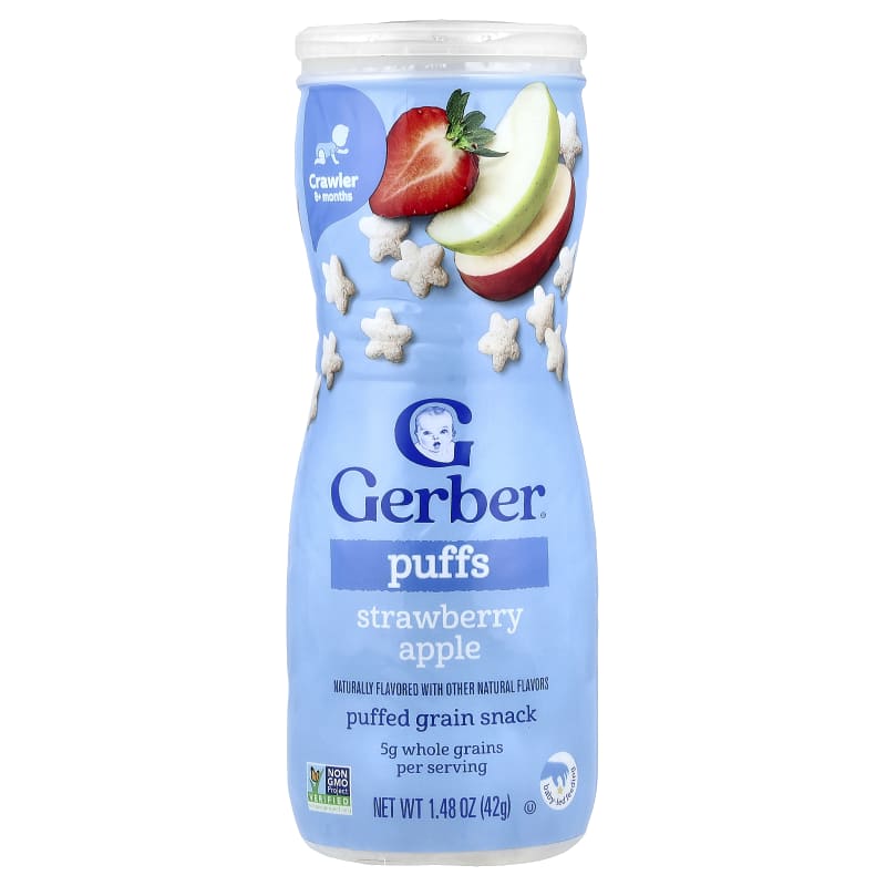Puffs, Puffed Grain Snack, 8+ Months, Strawberry Apple