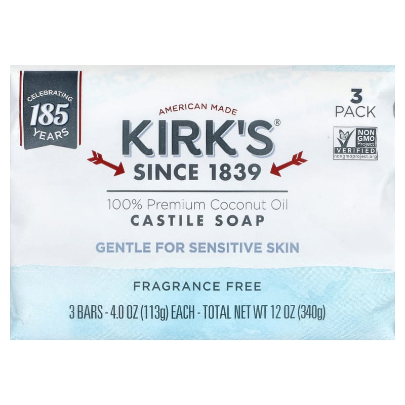 100% Premium Coconut Oil Castile Bar Soap, Fragrance Free, 4 oz (113 g) Each