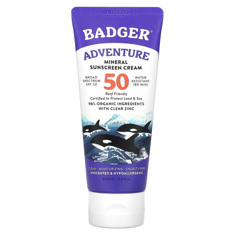 Adventure, Mineral Sunscreen Cream, SPF 50, Unscented