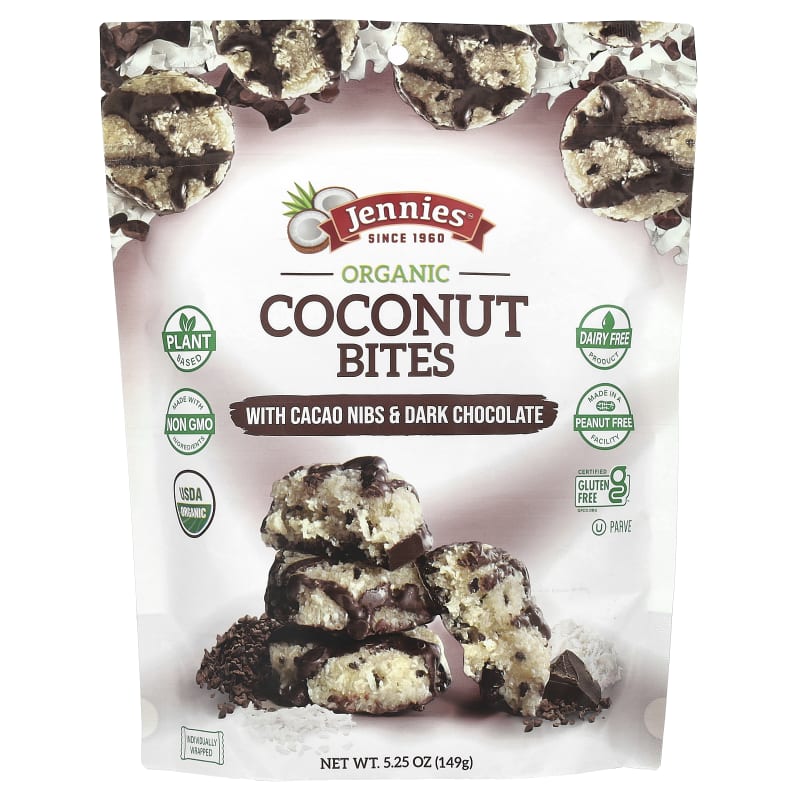 Organic Coconut Bites, with Cacao Nibs & Dark Chocolate
