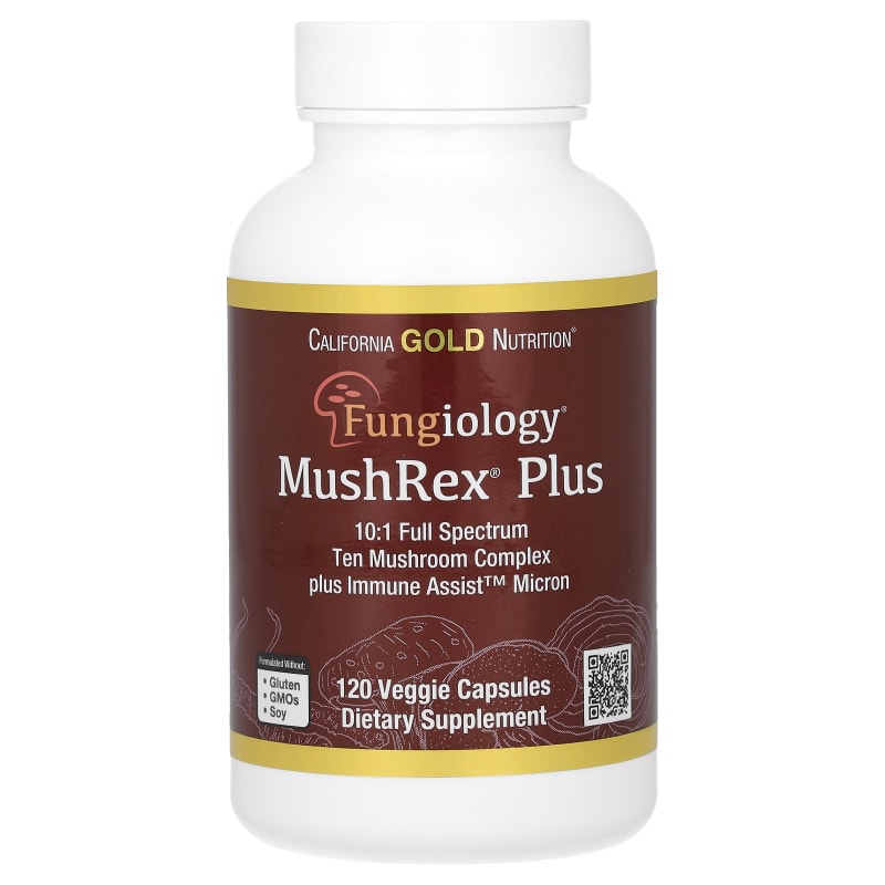 Fungiology, MushRex Plus, Full-Spectrum Ten Mushroom Complex with Agaricus, Chaga, Cordyceps, and Lion's Mane, 120 Plantcaps