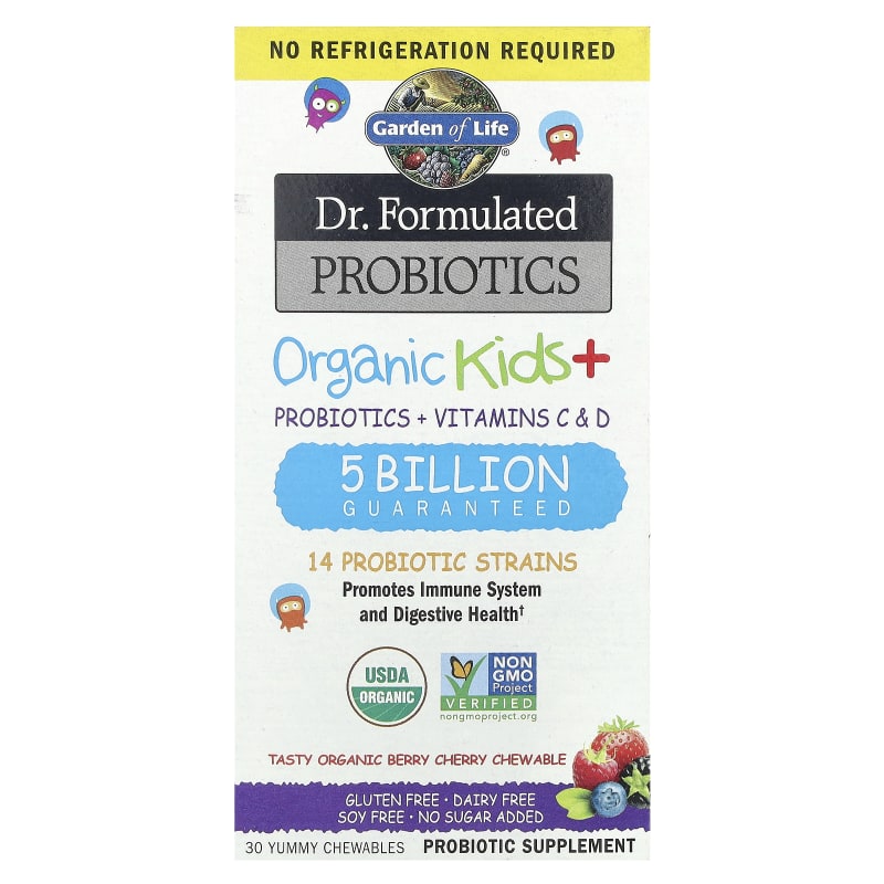 Dr. Formulated Probiotics, Organic Kids + Probiotics + Vitamins C & D, Tasty Organic Berry Cherry