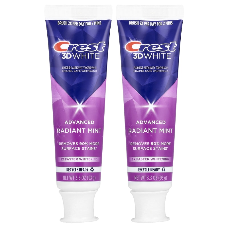 3D White Advanced, Fluoride Anticavity Toothpaste, Radiant Mint, 3.3 oz (93 g) Each