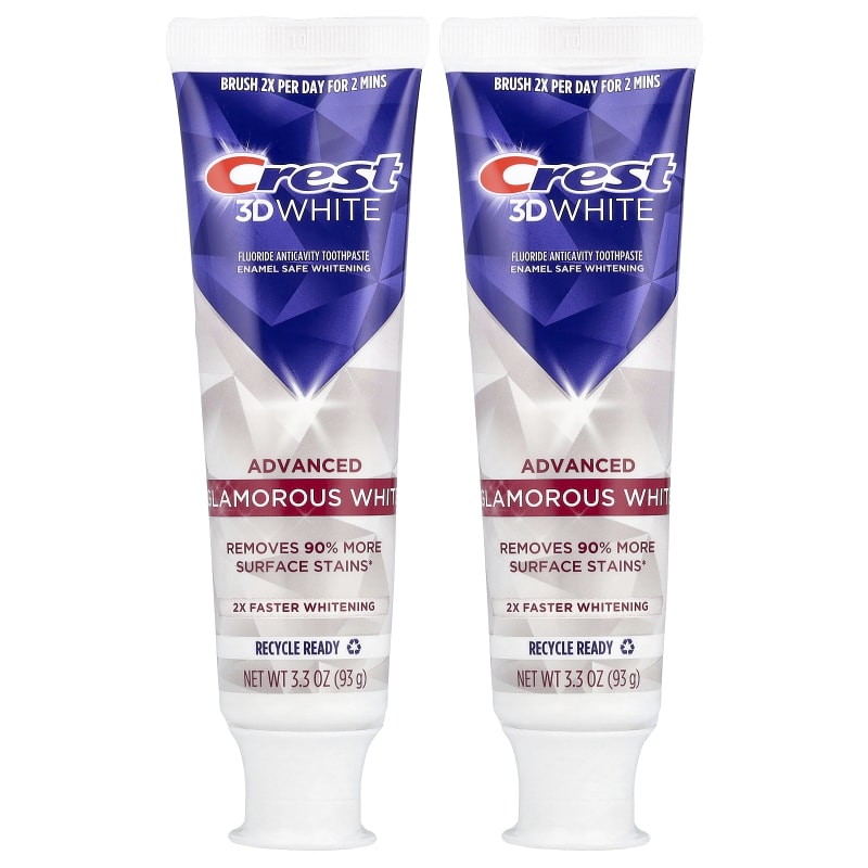 3D White, Fluoride Anticavity Toothpaste, Advanced, Glamorous White, 2 Tubes, 3.3 oz (93 g) Each