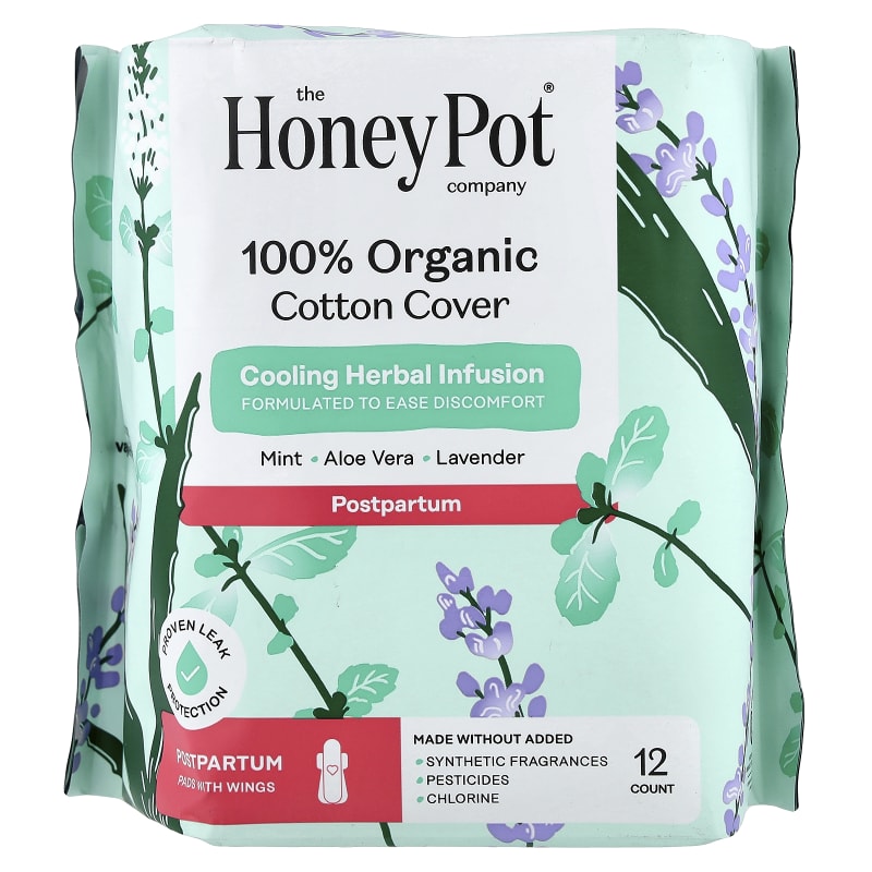 Organic Cooling Herbal Infusion, Pads with Wings, Postpartum