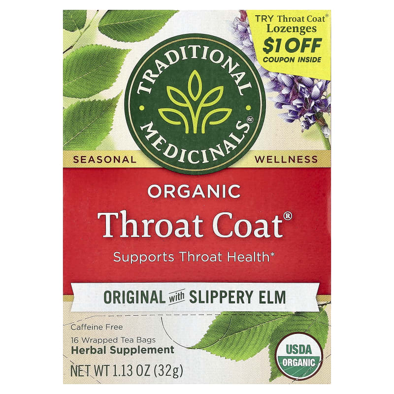 Organic Throat Coat®, Original with Slippery Elm, Caffeine Free, 1.13 oz (32 g)