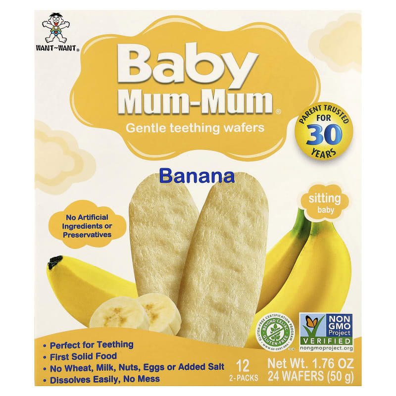 Baby Mum-Mum, Gentle Teething Wafers, Banana, 2 Wafers Each