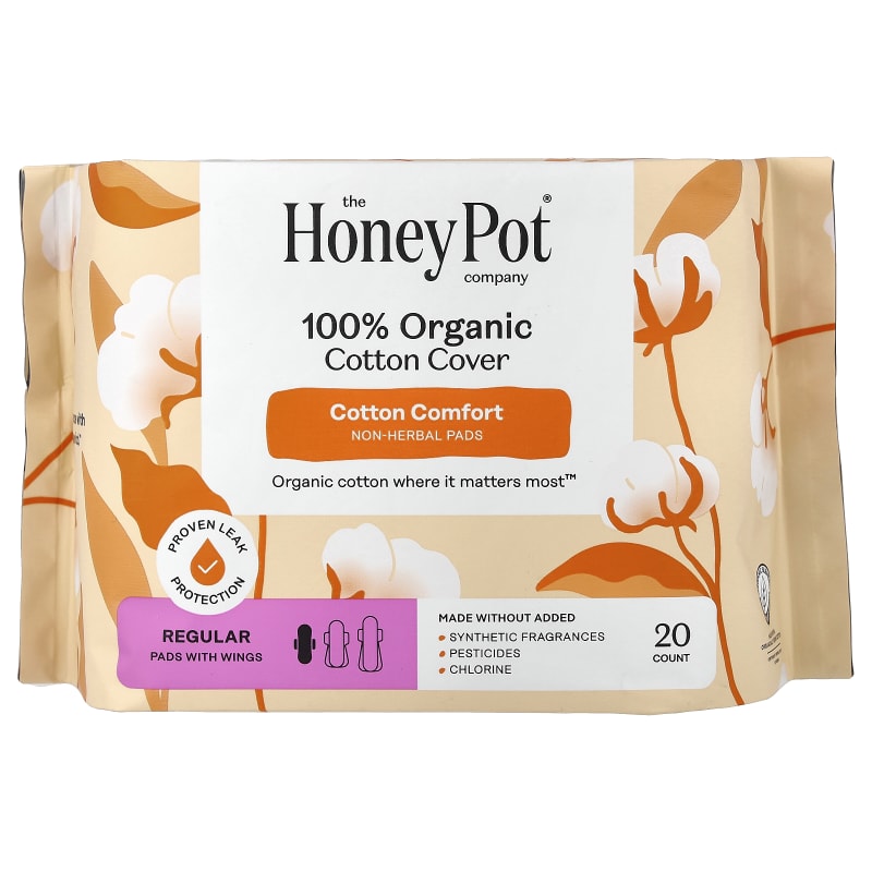 100% Organic Cotton Cover, Non-Herbal Pads with Wings, Regular